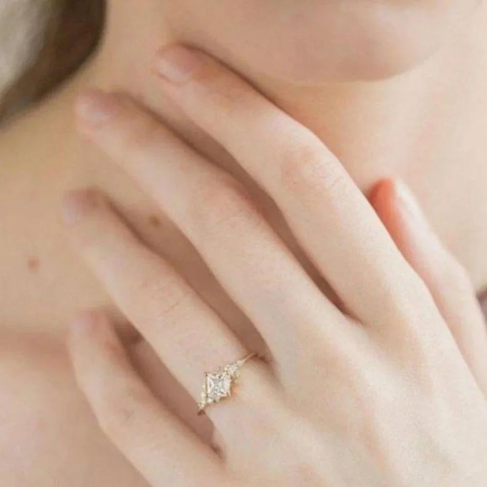 NEW Yellow Gold Square White Sapphire Wedding Ring - Picture 6 of 7